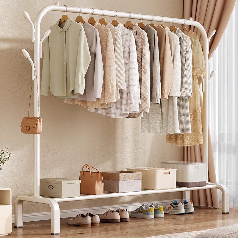 Simple Clothes Drying Rack Floor-Standing Bedroom Clothes Rack Indoor Balcony Home Clothes Drying Rack Dormitory Clothes Drying Rod Coat Rack