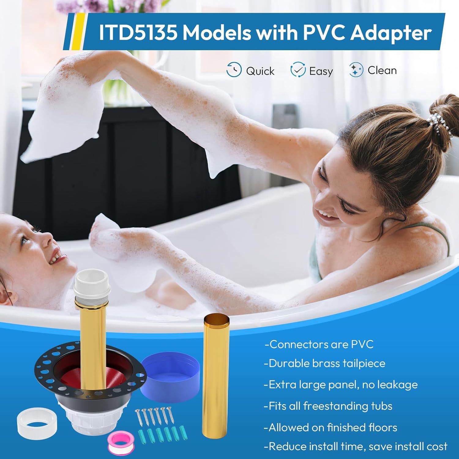 ITD5135 Freestanding Bathtub Drain Rough Package Kit, Tub Drainage Kit