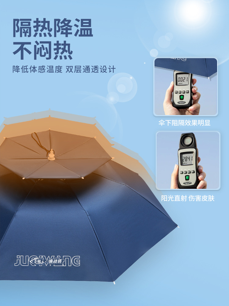 Fishing Umbrella Hat Head-Mounted Double-Layer Umbrella Rainproof Sun Protection Overhead Umbrella Outdoor Portable Folding Large Sunshade Umbrella