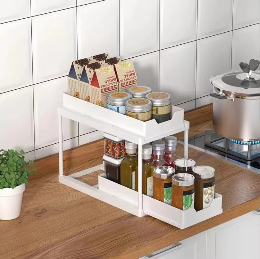 New multi-functional double-layer pull-out kitchen countertop seasoning rack bowl and chopsticks storage rack storage rack sink storage rack