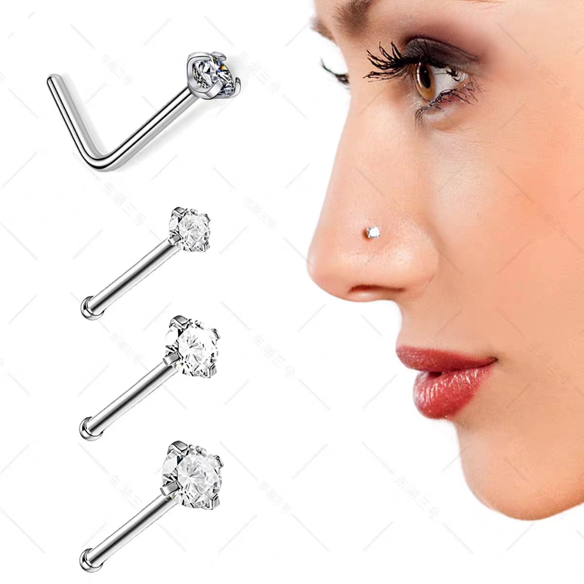 Cross-border e-commerce puncture jewelry nose nail nose ring ear nail ear bone nail factory direct supply zircon earrings