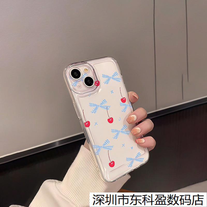 Casual Bow Cherry Suitable for Apple 17Promax Mobile Phone Case Iphone17/16/15 Silicone 14/X