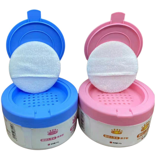 Wholesale 140 grams of children's talcum powder prickly heat powder seven bear box with powder puff corn talcum powder