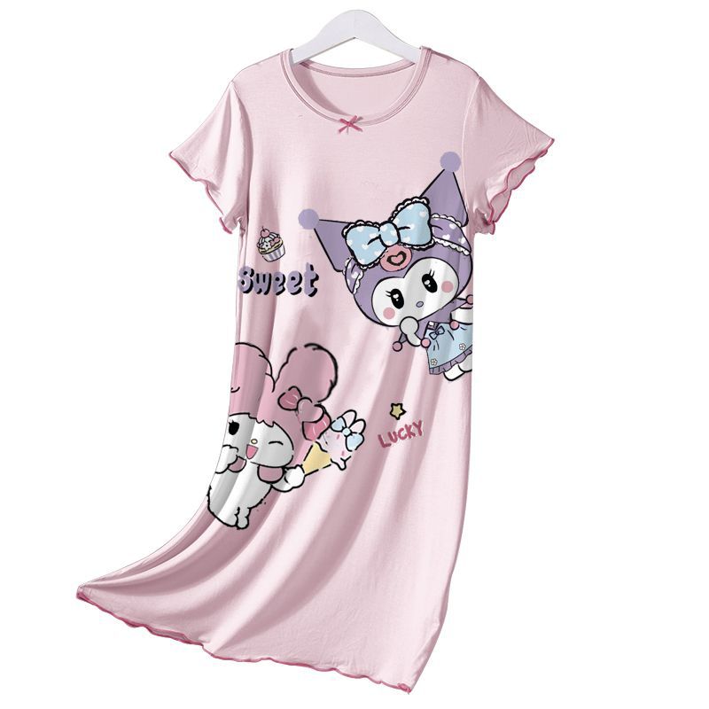 Children's Pajamas Girls' Nightgown Thin Ice Silk Summer New Princess Style Cartoon Pajamas Cute Casual Home Clothes