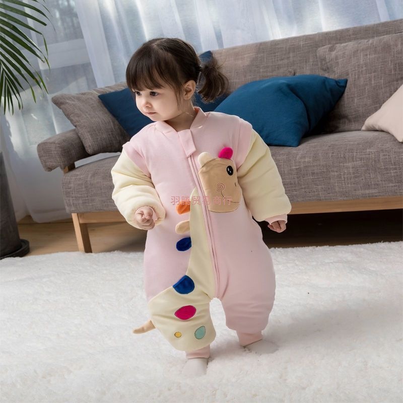 Children's Cartoon Anti-Kick Quilt Detachable Sleeve Sleeping Bag Baby Autumn and Winter Thickeneded Pure Cotton Split-Leg Male and Female Baby One-Piece Pajamas
