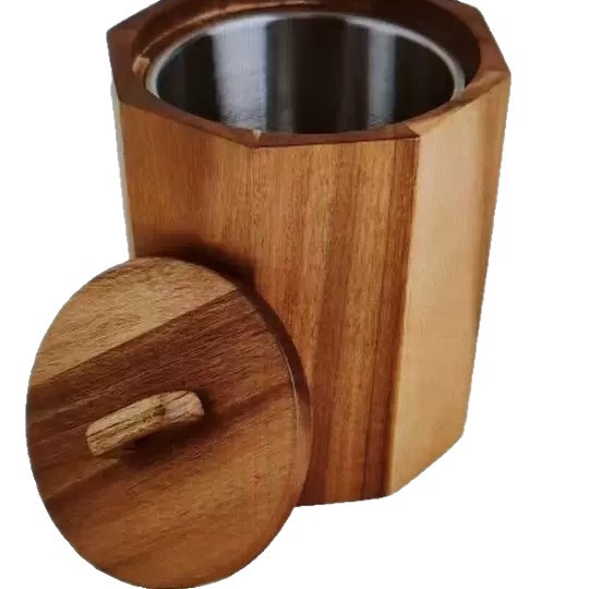 New Acacia Wood Storage Box for Home Kitchen with Lid, Round Storage Tube with Stainless Steel Wooden Packaging Container