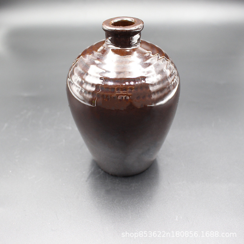 Manufacturer Wholesale 0.5kg Small Mouth Stoneware Ceramic Wine Bottles, Black Glazed Ceramic Liquor Jars and Wine Jars, Large Quantity Discounts