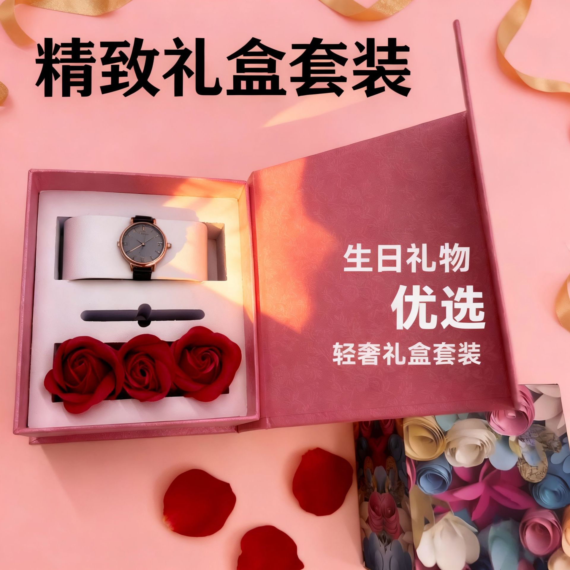Коробка для часов розового цвета, коробка для браслетов, подарочная упаковка в форме книги с магнитной застежкой, праздничная коробка