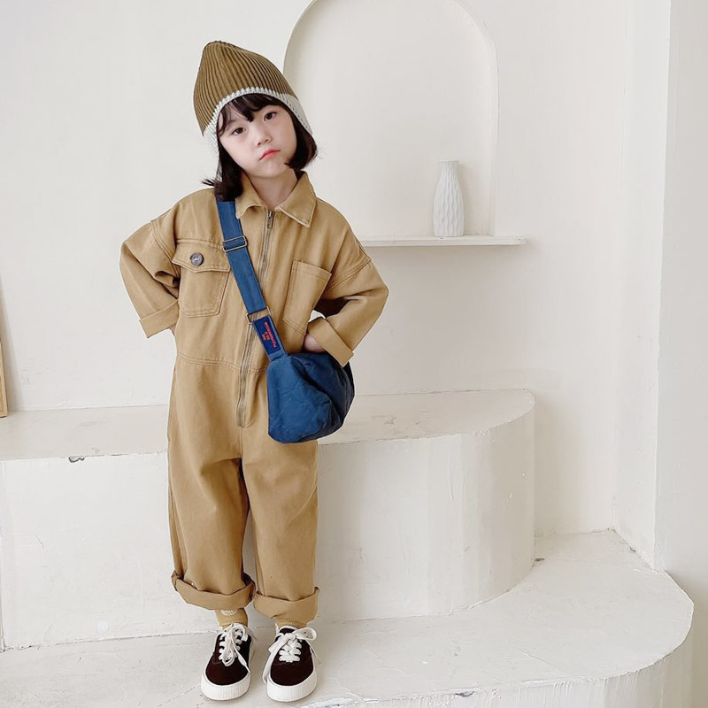 ANKRT Spring Japanese Parent-Child Loose Tooling Zipper Jumpsuit Boys' Jumpsuit Girls' Korean Casual