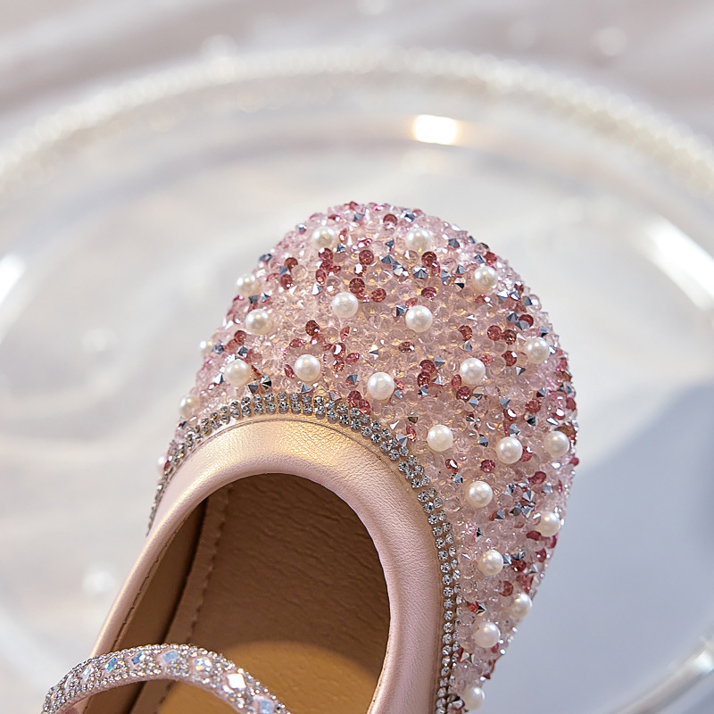Girls' Crystal Shoes 2026 Spring and Autumn New Style Children's Princess Shoes Soft Sole Flower Girl Single Shoes Performance Sequin Runway Shoes