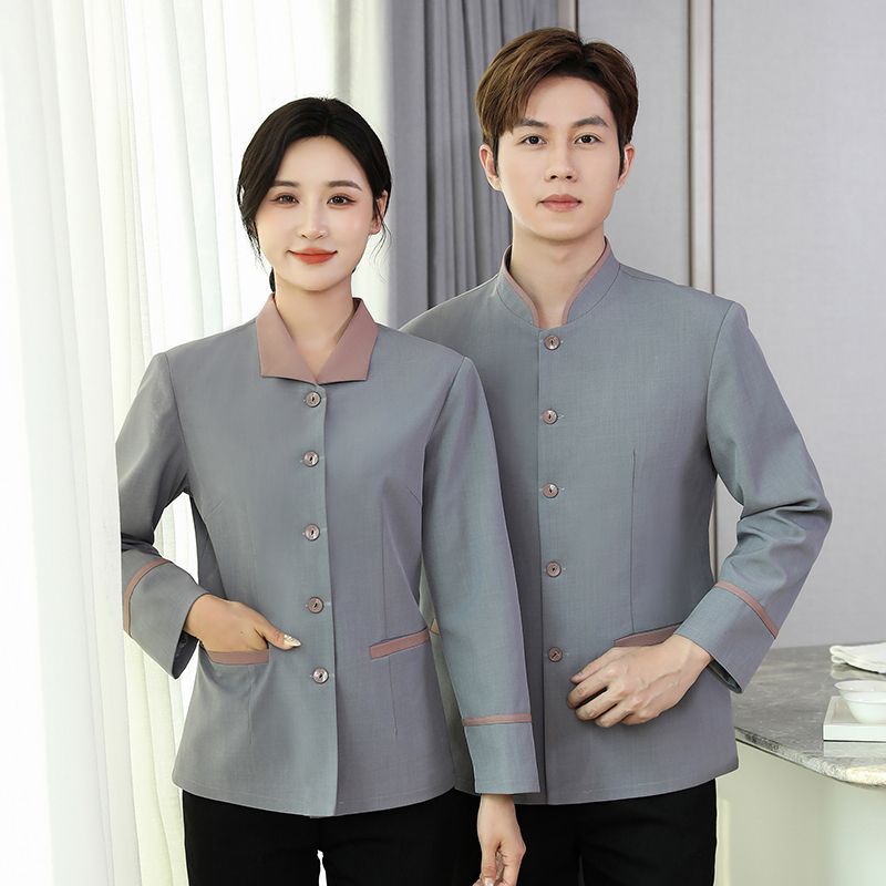 Cleaning Staff Long-Sleeve Work Uniform for Men and Women in Property Management, Community, Hotel, Guesthouse, Room Cleaning, and Housekeeping, Autumn and Winter Uniform