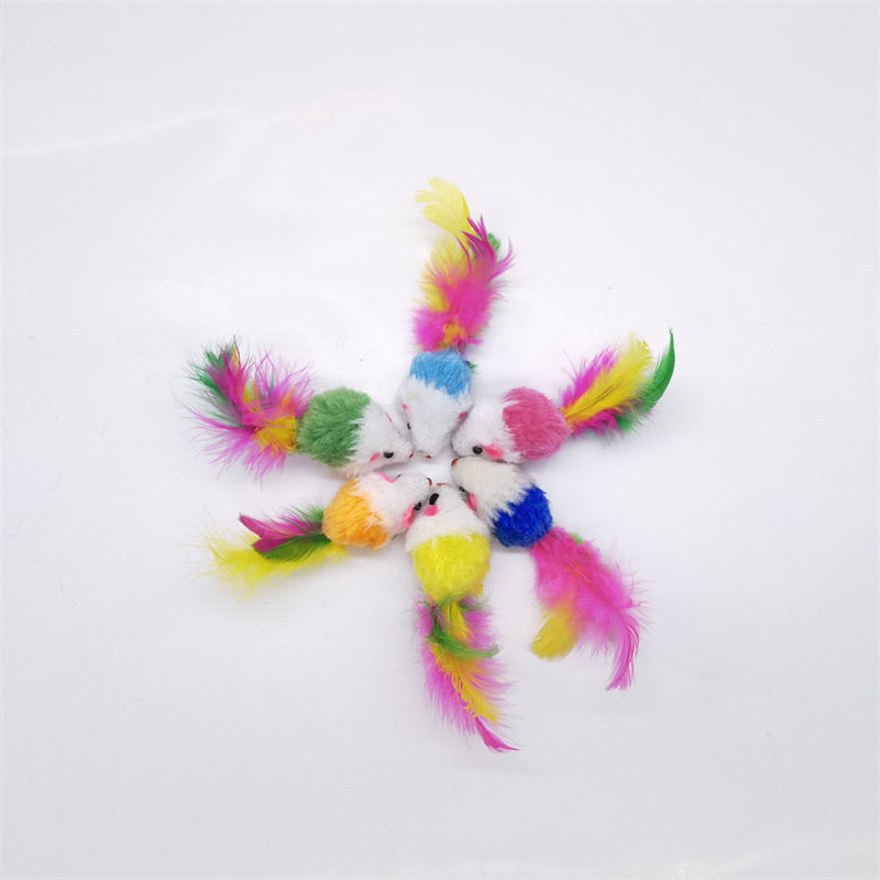 Cat Interactive Toy short plush colorful flying mouse funny cat mouse self-Hi relieving stuffy prey toy pet cat toy