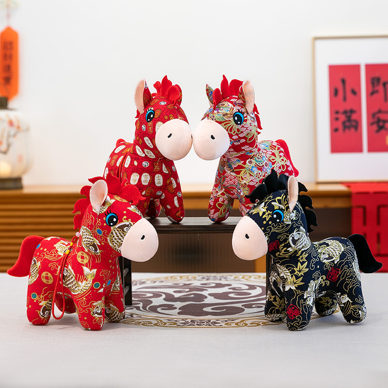 Ethnic Style Floral Cloth Horse Plush Toy, Year of the Horse Mascot Doll, Zodiac Horse Home Decoration, Company Annual Meeting Gift