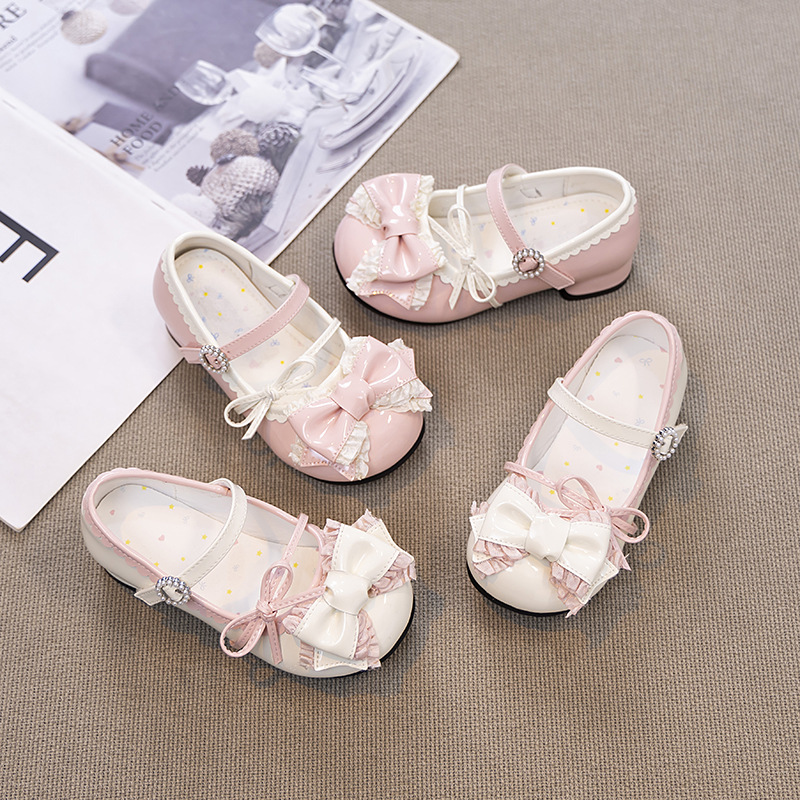 Cross-border Girls Small Leather Shoes Children 2025 Spring New Lolita Princess Shoes Girls Bow Non-slip Single-layer Shoes