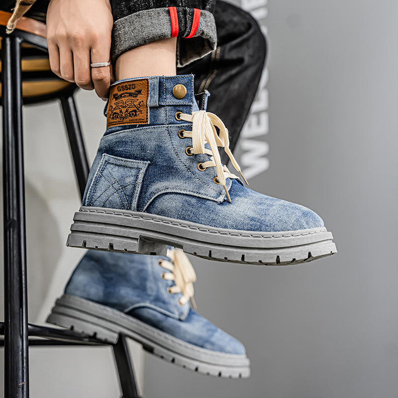 Cross-border Explosions plus size 48 Men's Shoes 2025 New Mid-top Shoes Denim Casual All-match Workwear Shoes Martins Boots