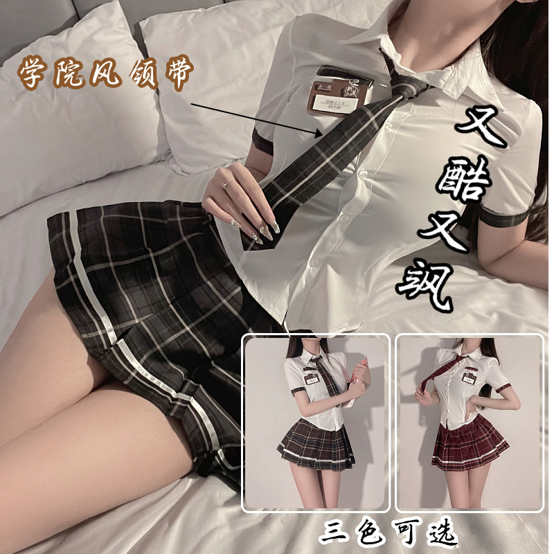 Сексуальная юбка для студентов JK, соблазнительная летняя мини-юбка с плиссированной юбкой, клетчатый старший комплект Pure Desire