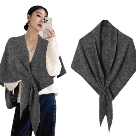 Lazy out of the street with wool triangle scarf women's autumn and winter neck protection warm scarf solid color large shawl air-conditioned room outside
