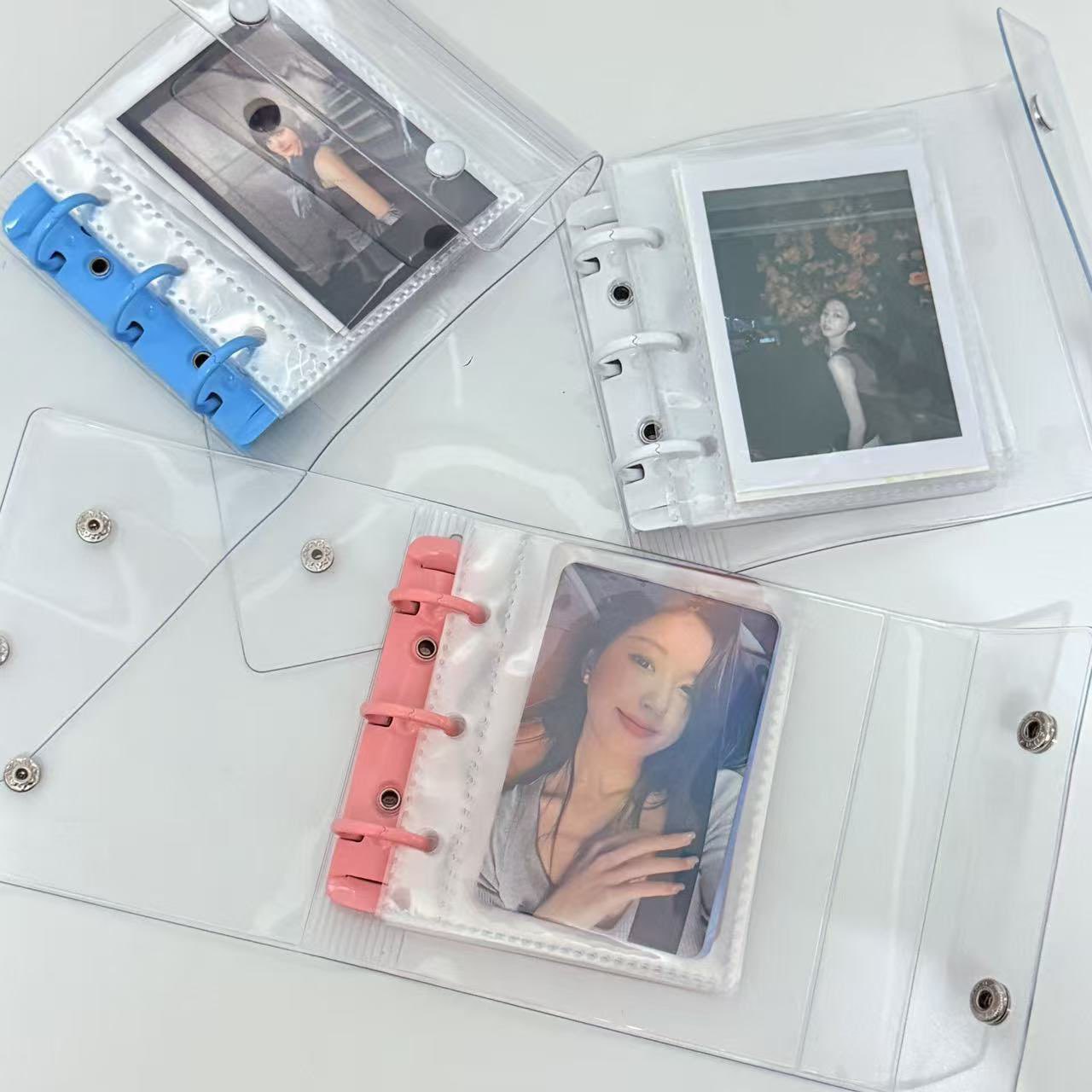 Transparent Pvc Card Album Polaroid Photo Album Loose-Leaf Double Buckle A8 Mini 3-Hole Star 3inch Single-Grids Small Card Storage Album