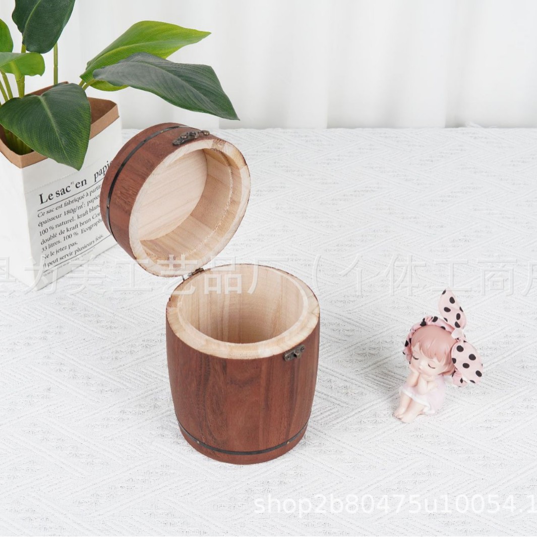 Wooden Tea Barrel with Handle Pu'Er Tea Storage Barrel with Lock Solid Wood Tea Packaging Wooden Barrel Ready for Sale