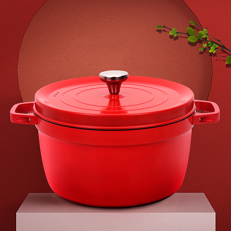 Cross-border Direct Supply Red Soup Pot Enamel Pot Non-stick Pot Thickened Binaural Ceramic Pot Stew Pot Universal for Induction Cooker Gas