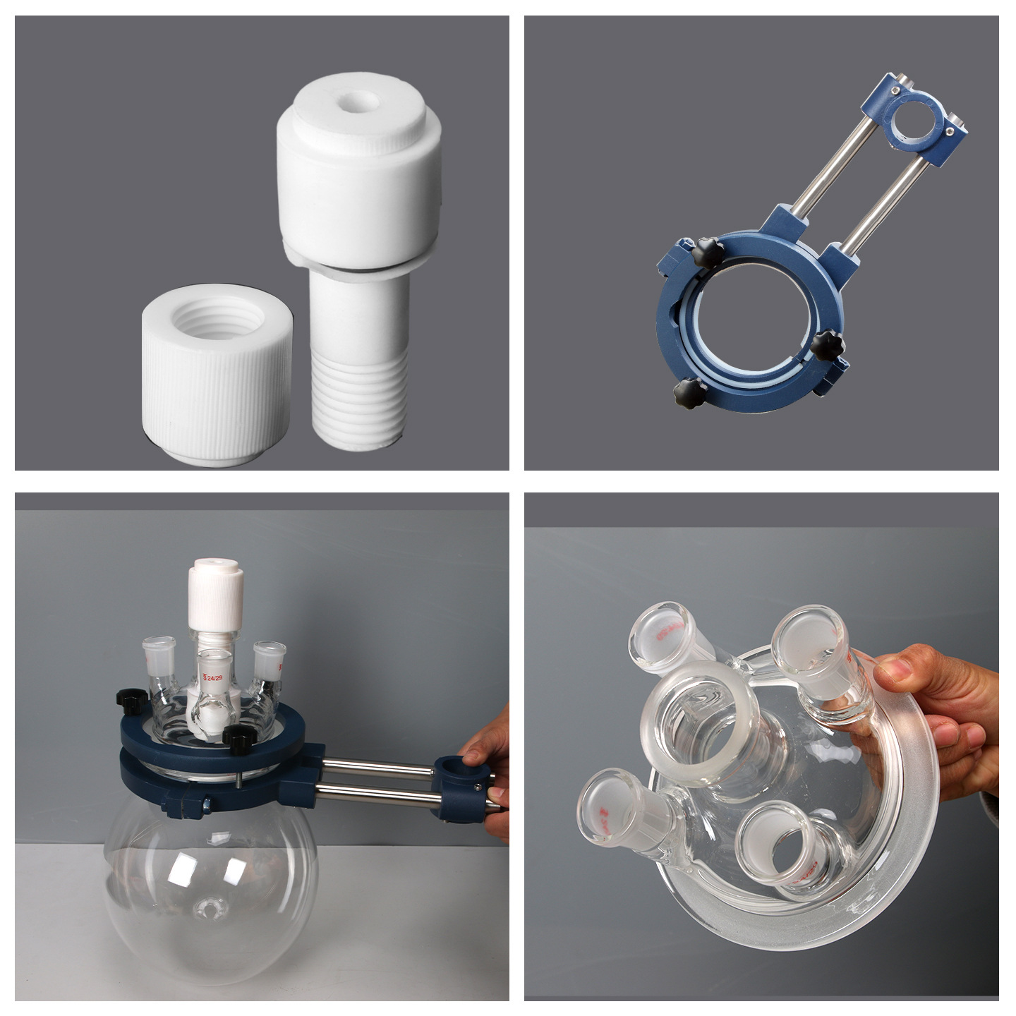 Аксессуары для стеклянного реактора, плунжер PTFE, уплотнительное кольцо, реакционная бутылка, крышка с пятью портами, фланцевый зажим, полка