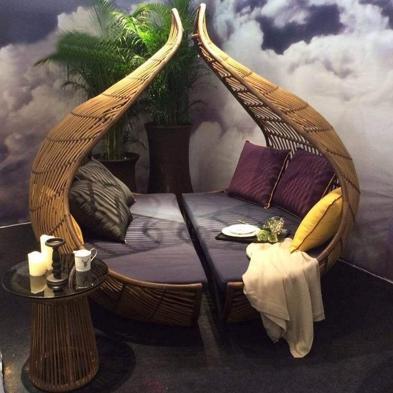 Outdoor Bed, Birdcage Bed, Rattan Sofa Bed, Rattan Hotel Vacation Beach Bed, Hammock Bed, B&B Large Bed