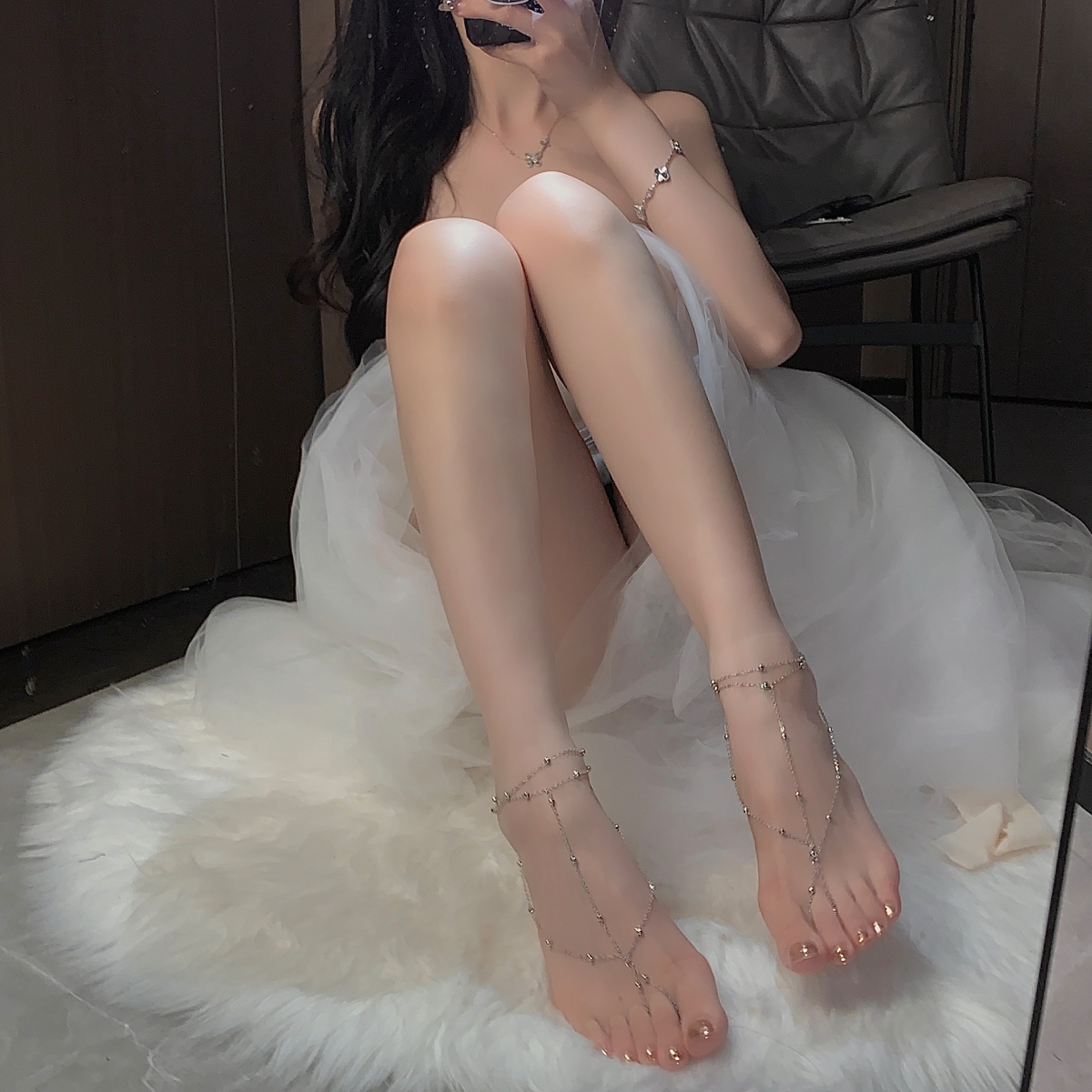 Japanese and Korean Normcore Style Strange Godmother Ankle Chain Sexy Exotic Round Bead Chain Multi-Layer Sparkling Anklet