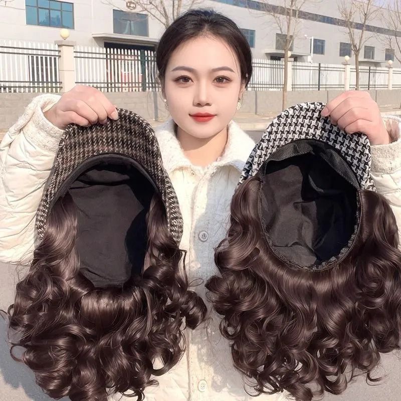 Hat Wig Autumn and Winter New Style Mom Hair Short Curly Hair Houndstooth Octagonal Hat Fashionable Lazy Versatile Elegant Headgear