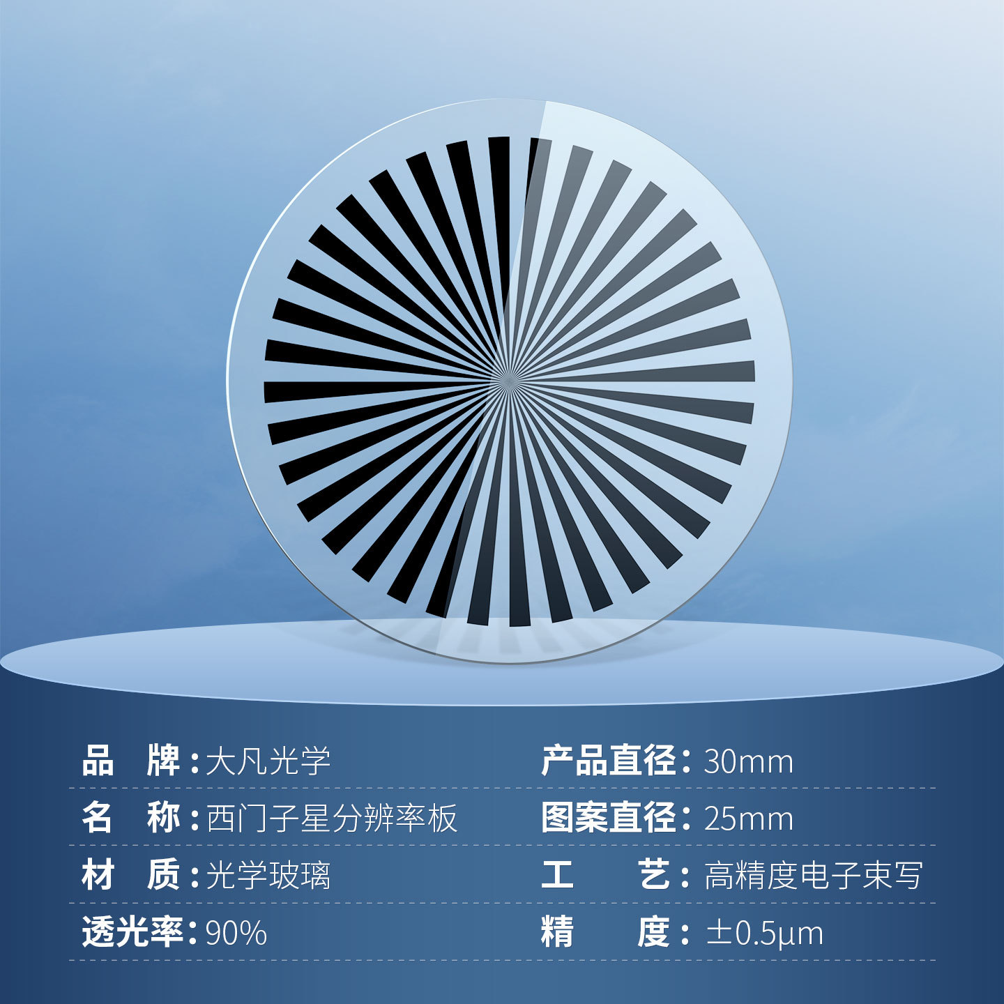 Dafan Optics High-Precision Siemens Star Resolution Test Board Camera Lens Resolution Calibration Board
