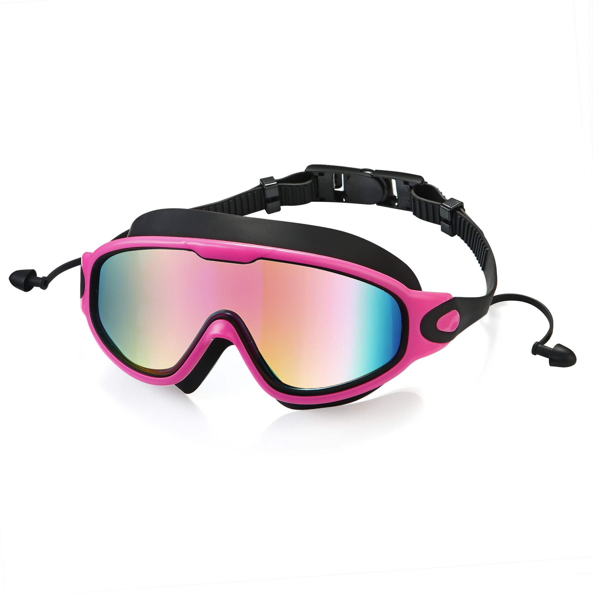 The Coach Recommends Comfortable Electroplated Swimming Goggles with Earplugs for Learning Swimming, One-Piece Adult Full-View Large-Frame Swimming Goggles