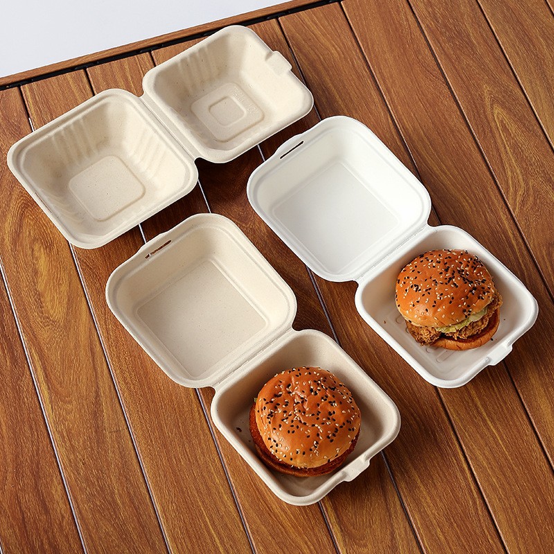 Trendy Butter Rice Cake Packaging Box Cake Bento Thickened Pulp Burger Box Biodegradable Unlockable Box Creative Heatable