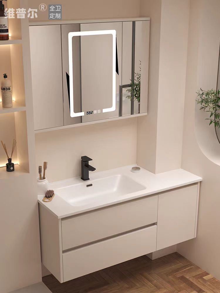 Cream-Style Cut-Angle Slate Ceramic Integrated Basin Smart Bathroom Cabinet Combination Wash Basin Washstand Bathroom