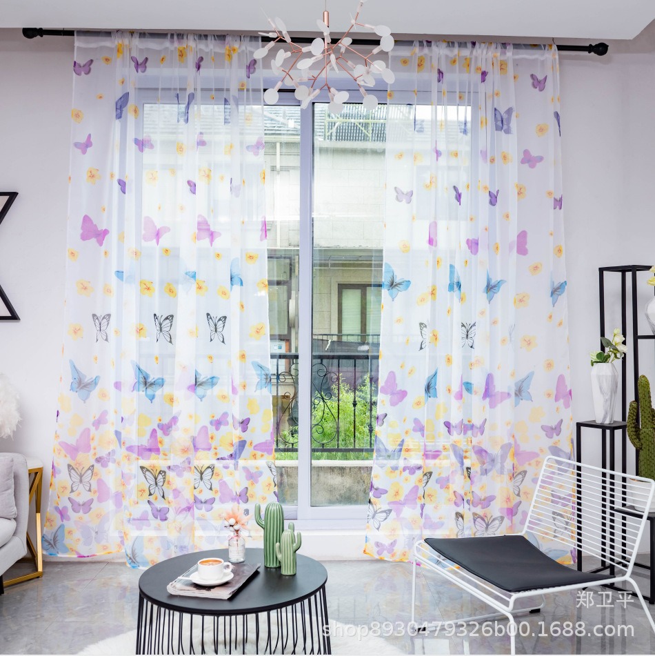 Manufacturer Supplies Large Butterfly Curtains, Gauze Curtains, Burnt/Printed Large Butterfly Window Screens, Finished Curtains, Amazon Wholesale