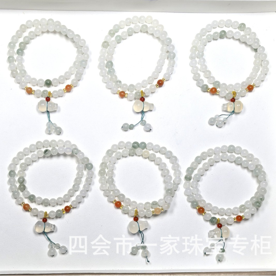 Natural Tianshan Cui Double Circle Bracelet New Chinese Gourd Pendant Bracelet Gold Silk Jade National Tide Jewelry in stock Wholesale