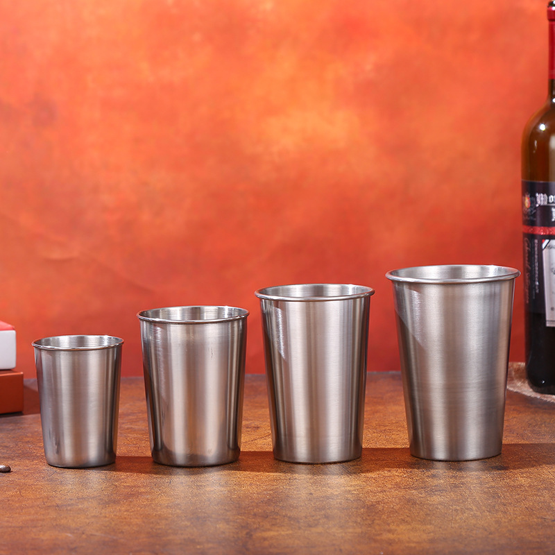 Amazon Stainless Steel Wine Glass Convenient Water Cup Single Layer Curled Beer Cup Simple Multipurpose Mouth Cup