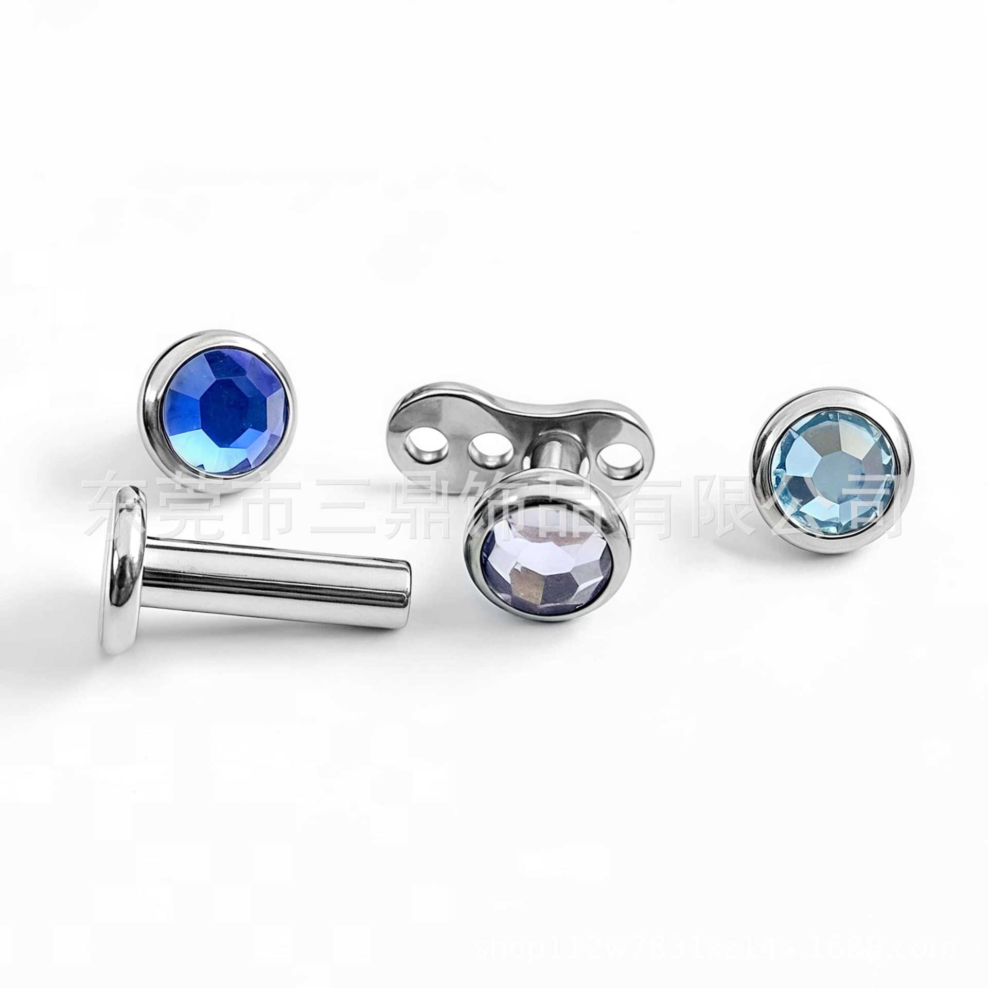 F136 Titanium Edged Czech Crystal Bone Stud Tongue Stud Ear Stud Nose Stud G23 Titanium Alloy Piercing Jewelry Lip Stud Accessories
