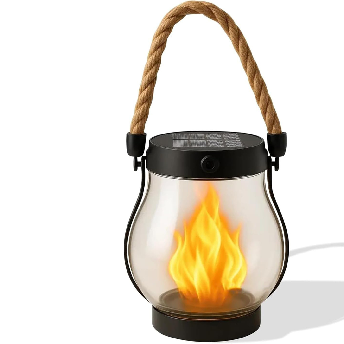 Cross-Border Popular Solar Lantern Outdoor Lamp Dancing Flame Solar Lamp Hemp Rope Hanging Flame Lantern