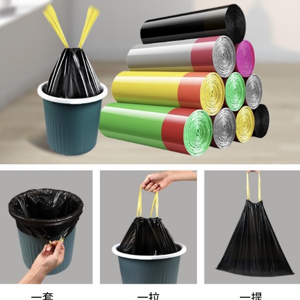 Garbage bag color black garbage bag drawstring garbage bag thickened large single roll multi roll garbage bag wholesale