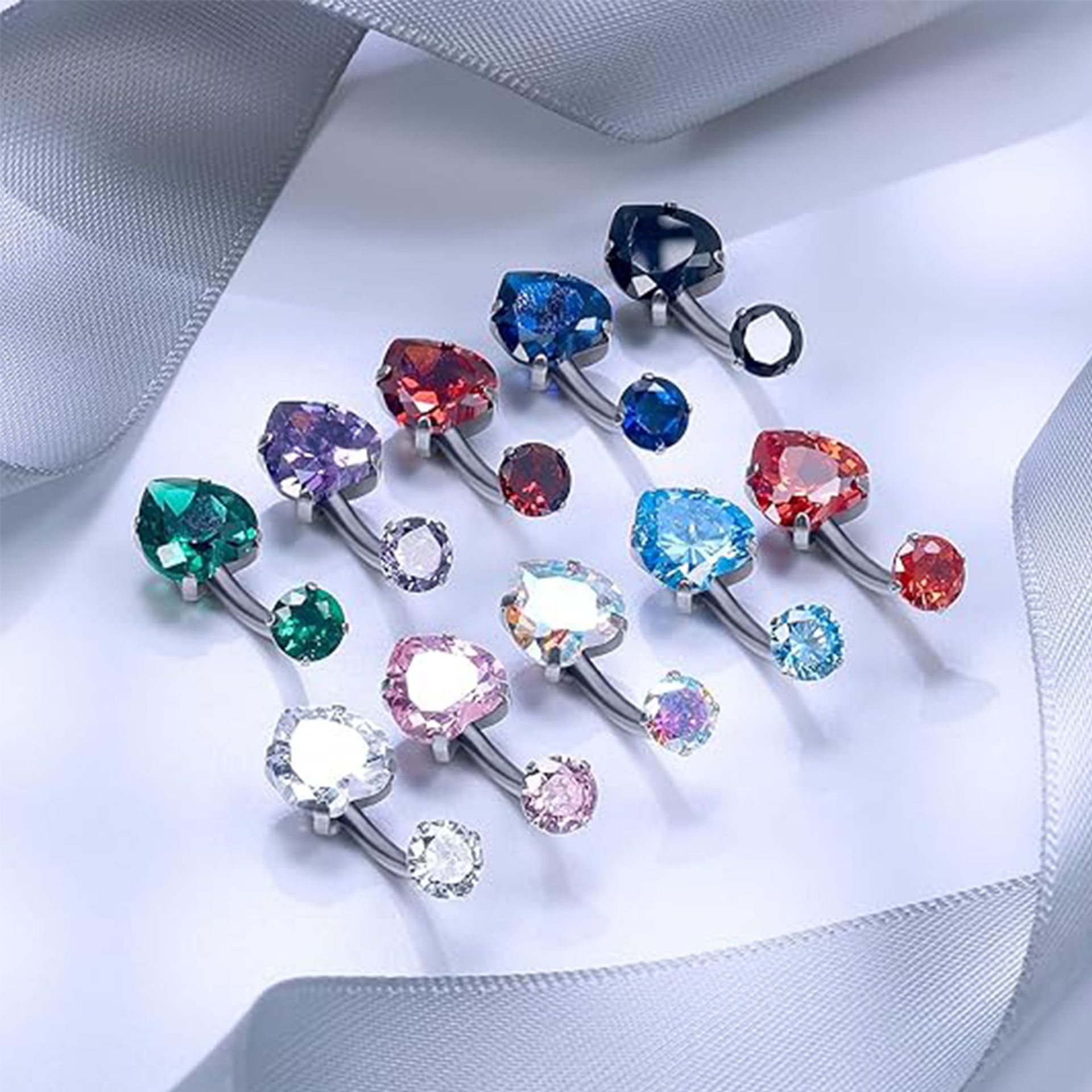 Cross-Border New G23 Titanium Alloy Heart-Shaped Double-Headed Navel Nail European and American Heart-Shaped Navel Ring Body Piercing Jewelry Wholesale