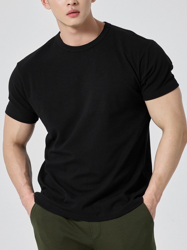 Fitness Sports round neck men's short sleeve stretch breathable slim fit slim-fit cotton T-shirt outdoor workout quarter sleeve