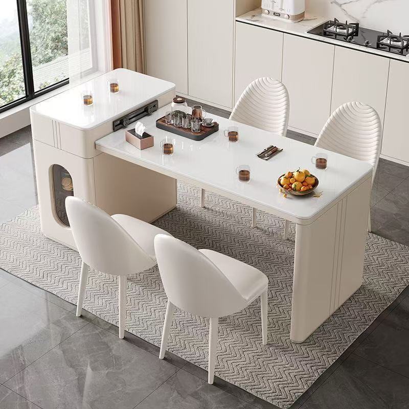 Современный простой островной обеденный стол и чайный стол из сланца, интегрированный, для небольших квартир, выдвижной, кремовый стиль