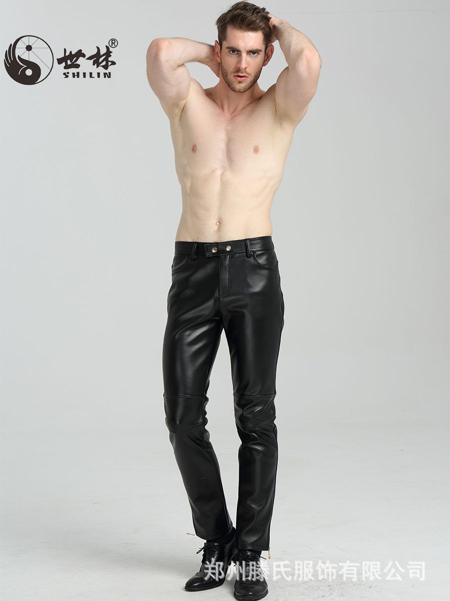 Cross-border young and middle-aged leather pants men's European and American Spring and Autumn New zipper slim size thin motorcycle cycling trend wholesale