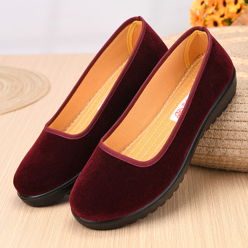 Old Beijing Cloth Shoes for Women, Black One-Strap Ceremonial Shoes, Hotel Work Flat Non-Slip Square Mouth Black Cloth Shoes, Dance Shoes