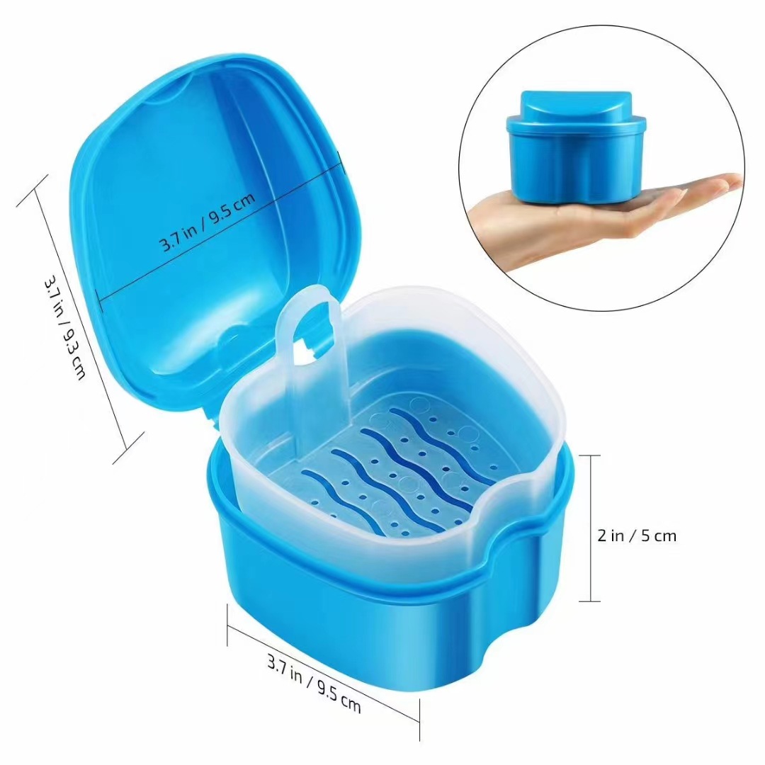 Apple-type denture box braces holder cleaning box corrector denture soaking cleaning box with strainer storage box