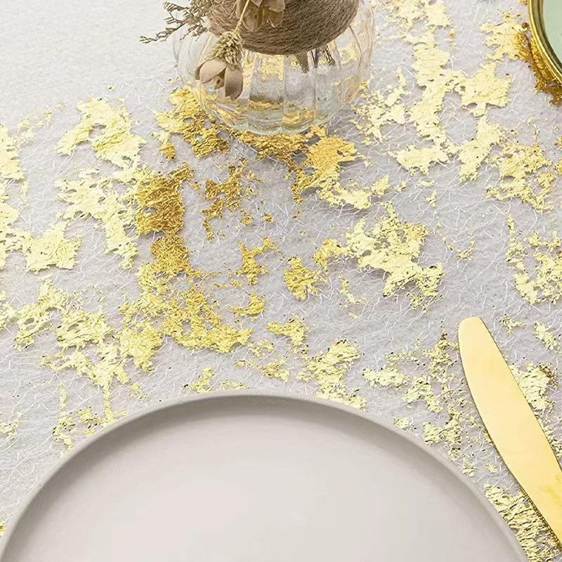 Amazon Cross-border Hot Stamping Foil Mesh Table Runner Holiday Party Wedding Decoration Material Light Luxury Golden Table Runner