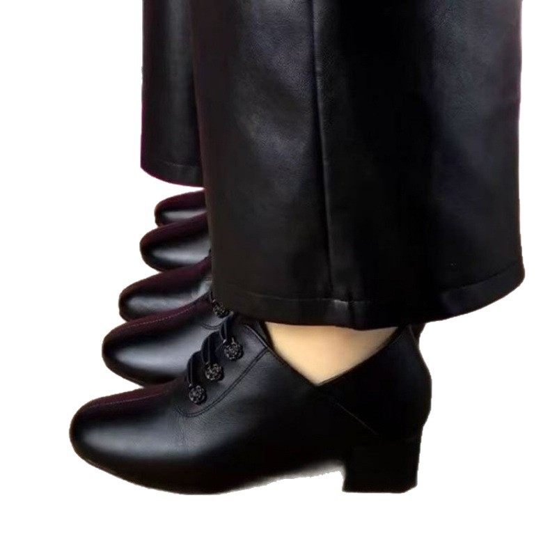 Foreign Trade Cross-Border Soft-Soled Mother's Shoes for Spring and Autumn, Versatile Single Shoes with Thick Heels for Women, Deep-Mouthed Soft Surface, Versatile and Comfortable Mid-Heeled Shoes