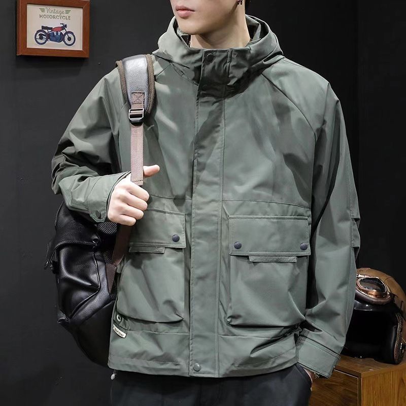 Свободная куртка с капюшоном для мужчин, весна-осень, многокарманная, большой размер, повседневная куртка, новая весна 2025