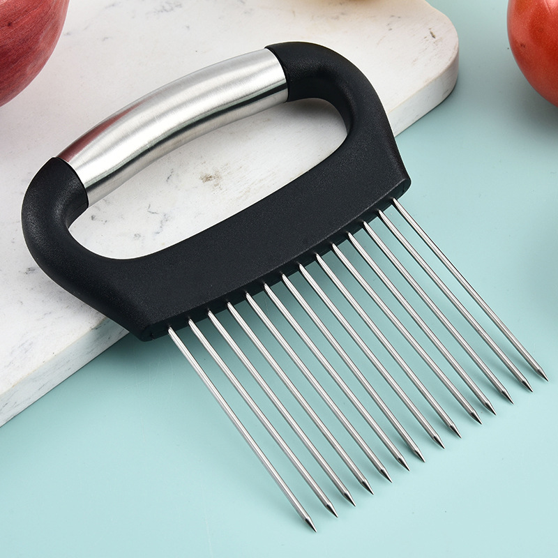 304 Stainless Steel Meat Tenderizer Needle for Slicing Lemons, Meat Tenderizing Needle, Onion Fork, Vegetable Cutter Holder, Hand Protection Tool