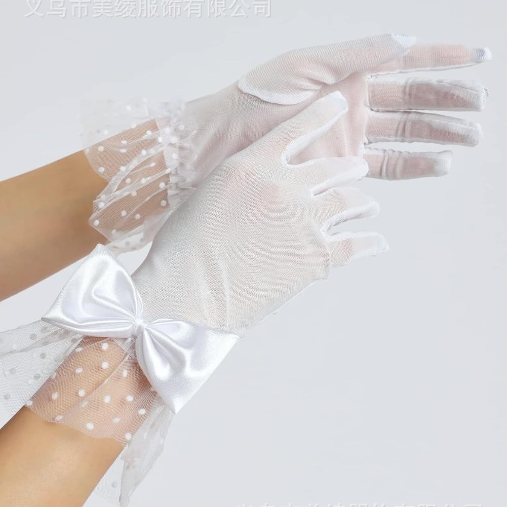 Европейские и американские ретро перчатки в стиле Хепберн, сетчатые свадебные перчатки с бантом, кружевные декоративные перчатки для вечернего платья