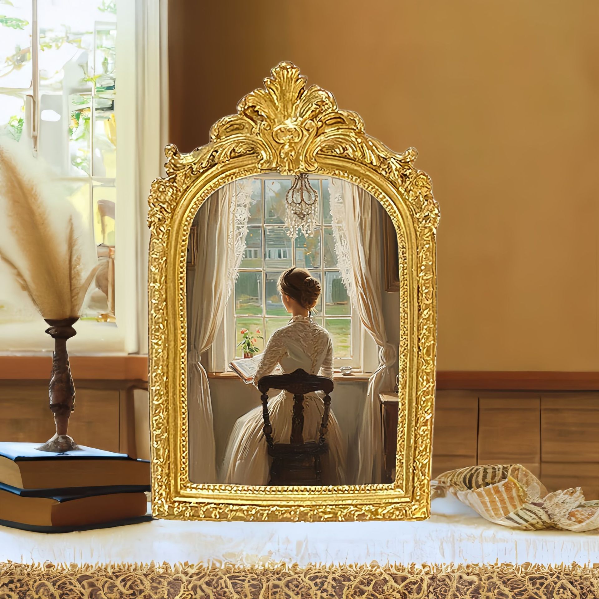 French Golden Carved Resin Photo Frame Special-Shaped Wedding Photo Frame Wall Hanging Decoration Photo Frame Table Decoration European Pattern